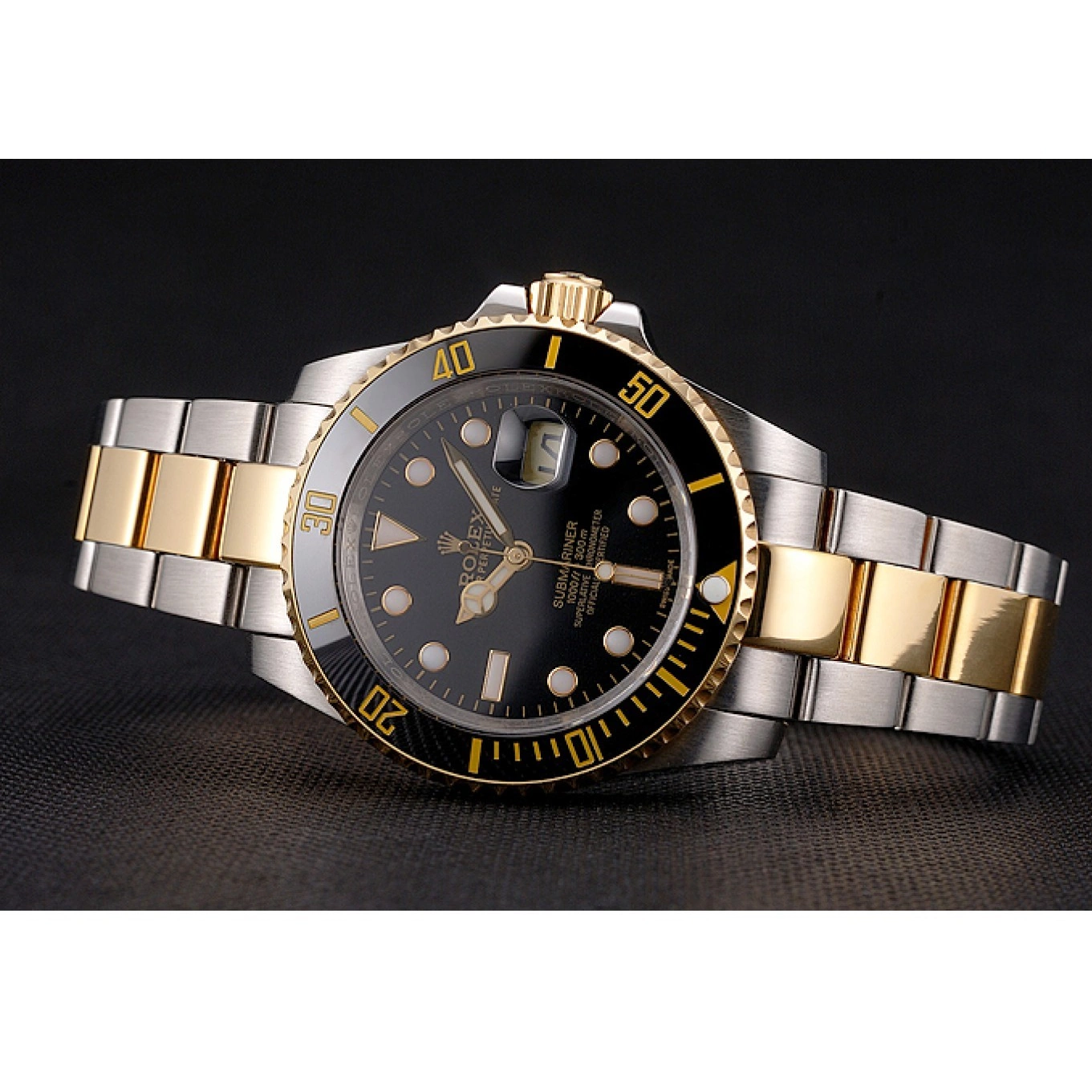 Best AAA Replica Sites Rolex Swiss Bracelet Tone Submariner And Gold Steel Two Dial Bezel Black 0728